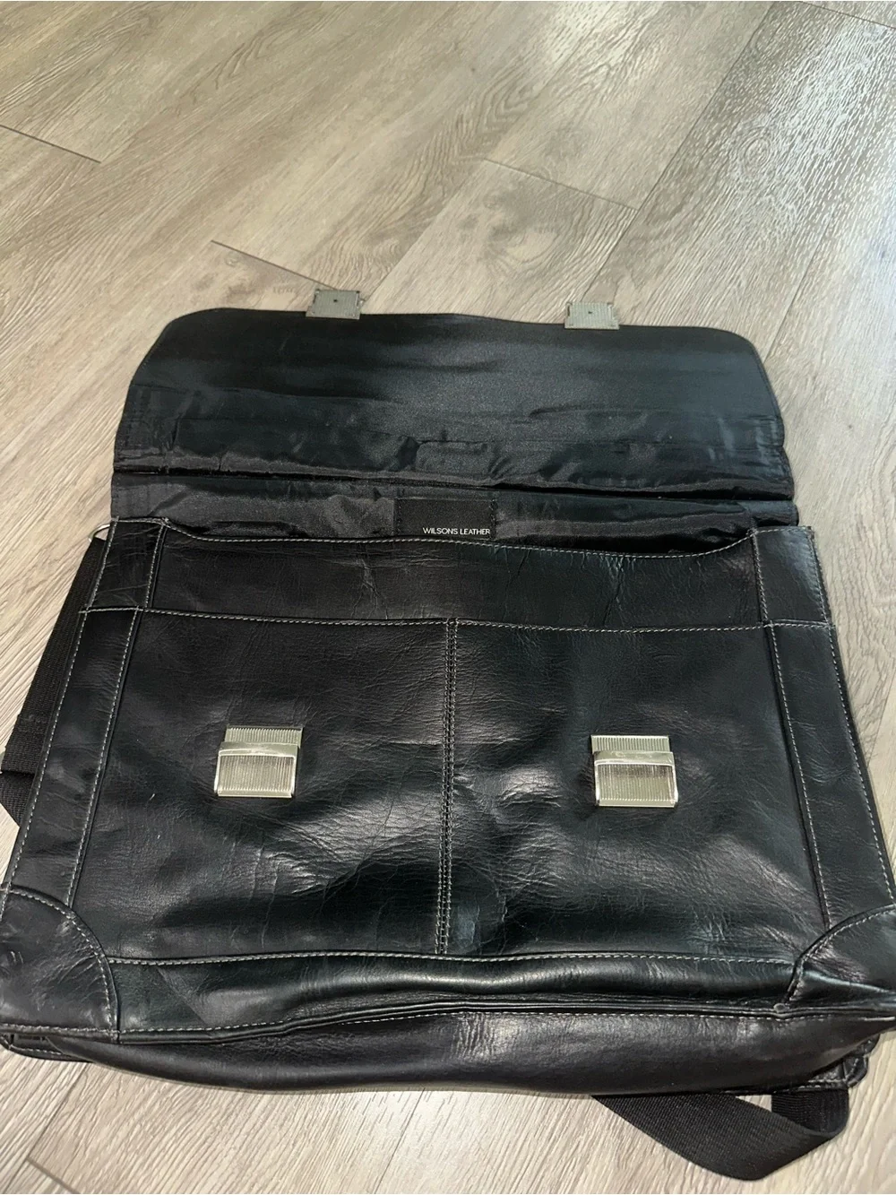 Vtg Wilson Leather Pelle Studio Black Laptop Messenger Bag Briefcase